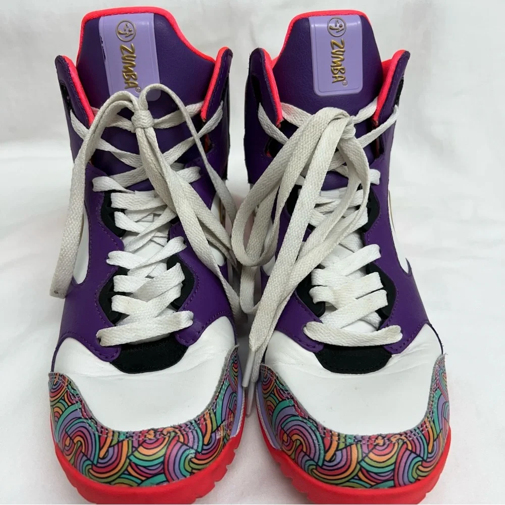 ZUMBA colorful neon rainbow hightop tennis shoes. - Picture 3 of 10